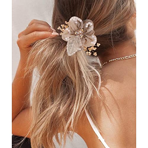 Brinie Flower hair Scrunchies Pearl Champagne vezice za kosu elastične trake za kosu Perla Rhinestone držač