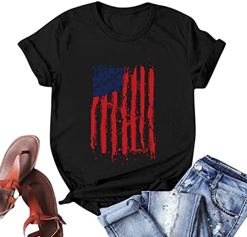 Napoo američke zastave vrhovi žena Američki grafički pamučni vrhovi Vanjski Party Club Tee modni labavi