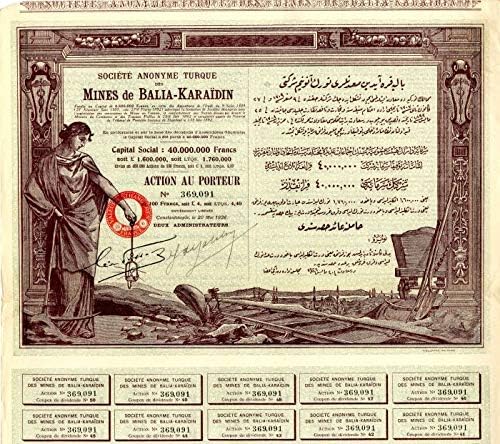 Societe Anonyme Turque Des Mines de Balia-Karaidin-certifikat zaliha