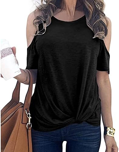 Ženski kratki rukav na vrhu majica hladnog ramena vrhovi za žene O vrat kratkih rukava majica s punim bojama