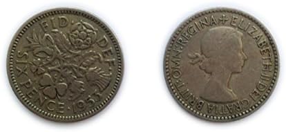 Kovanice za kolekcionare - cirkuliran britanski 1953. siospence / šest pence 6p novčić / Velika Britanija