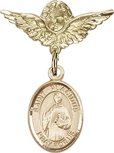 Jewels Obsession Baby Badge sa St. Placidus Charmom i Angel sa krilima Badge Pin | Gold Filled Baby Badge