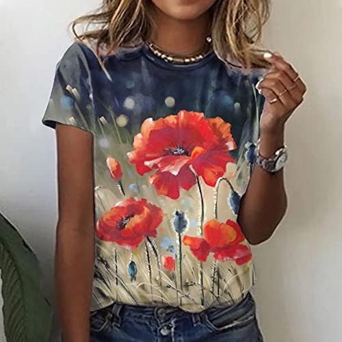 Jesen Summer CrewNeck TOP LADY Odjeća Trendy kratki rukav pamuk cvjetni grafički ručak bluza majica za žene 1h 1h