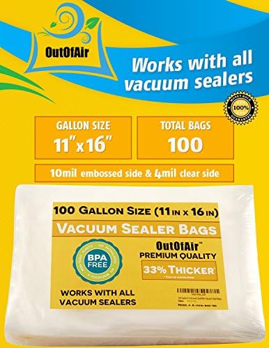 100 kese za vakuumske zaptivače: veličina galona od strane OutOfAir radi sa FoodSaver & ostale mašine - 33% deblji BPA besplatno, komercijalni razred, 11 x 16 inča