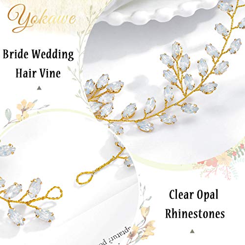 Yokawe Wedding Hair Vines Gold Bridal Rhinestone list hair Piece Crystal Decorative hair Accessories for
