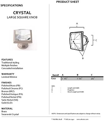Alno C212-pa tradicionalna Kristalna dugmad, 1-1/ 4, polirana Antikna