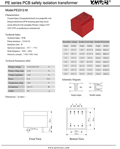 Yhdc PCB zavarivanje izolacija transformator PE2012-M 0,6 VA 230V / 9Vx2