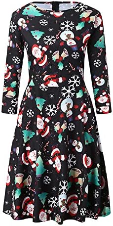 Božić Midi haljina za žene Moda 3/4 rukavi Crewneck pulover haljina pahuljica Elk Print Casual Shirts Dress