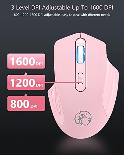 ZESTYI bežični računarski miš, 2.4 G bežični miš sa USB Nano prijemnikom, 3 nivoa DPI, 4 dugmeta, punjivi