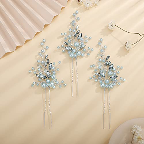 Teyglen Bride Wedding Crystal Pearls Hair Pins Vintage Black Pearl Hair Pins Set Bridal Rhinestone Hair