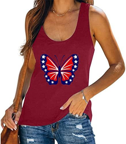 Patriotski vrhovi za žene za žene USA zastava zvijezde majica bez rukava majice leptir, 4. srpnja Bluza