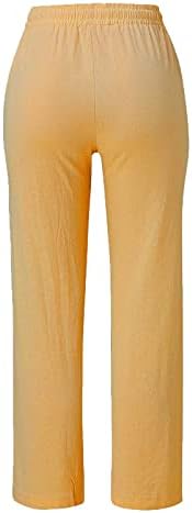 Wocachi ženske pamučne posteljine hlače elastični visoki struk široki noga Palazzo salon za crtanje struka