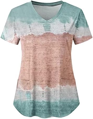 NOKMOPO Ženske košulje Plus veličina kratkih rukava V izrez Tie-dye uzorak vrhovi sestrinkiranje T-majice