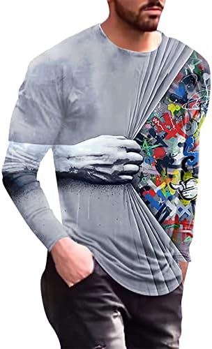 ZDDO MENS LODIER dugih rukava Fall Street 3D digitalni print T majica Atletic Work Logo Redovito Fit mišićni