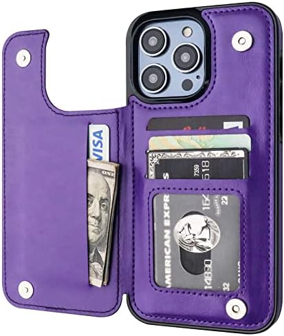 Onetop kompatibilan sa iPhone 14 Pro Max futrolom za novčanik sa držačem kartice, futrolom za utore za kartice od PU kože, dvostrukom magnetnom kopčom i izdržljivim poklopcem otpornim na udarce 6.7 inča