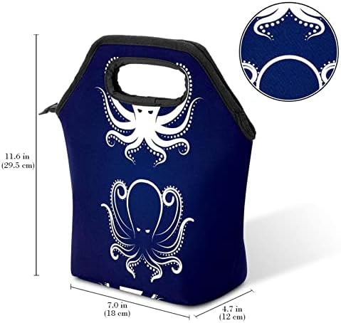 HEOEH plavo-bijela Octopus torba za ručak Cooler Tote Bag izolovana kutija za ručak sa patentnim zatvaračem