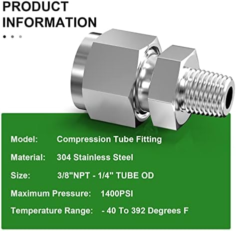Taisher 5kom 304 konektor za kompresionu cijev od nerđajućeg čelika, 3/8 cijev od x 1/4 NPT muški ravni
