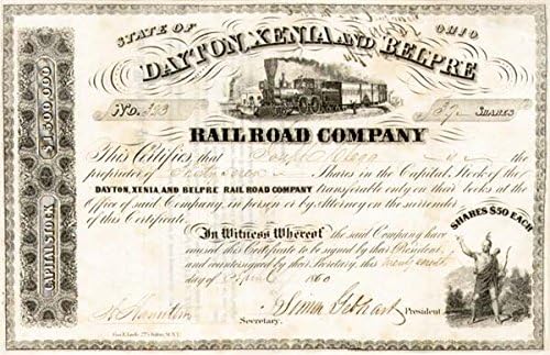Dayton, Xenia i Belpre željeznički certifikat