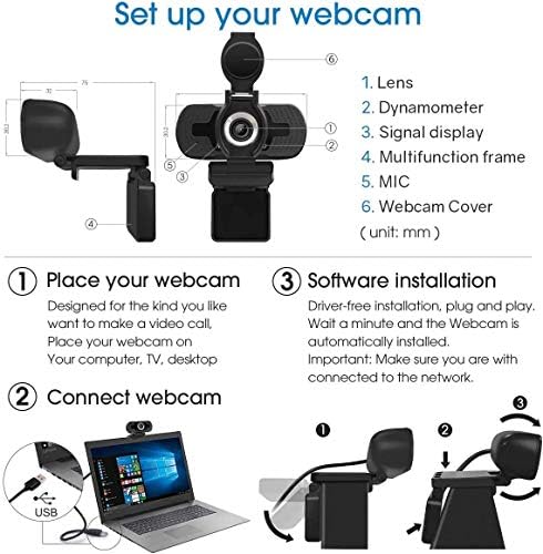 Web kamera sa mikrofonom sa poklopcem za privatnost,1080p Full HD web kamera sa širokim pogledom za prenos
