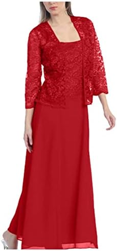 NOKMOPO Plus Size džemper & nbsp;haljina Ženska čvrsta dvodijelna čipkasta kardigan šifonska svadbena duga haljina