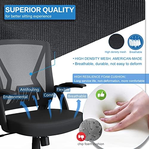 KOLLIEE mrežasta kancelarijska stolica sa srednjim naslonom ergonomska okretna Crna mrežasta kompjuterska stolica Flip Up Arms sa lumbalnom podrškom Podesiva visina Task Chair