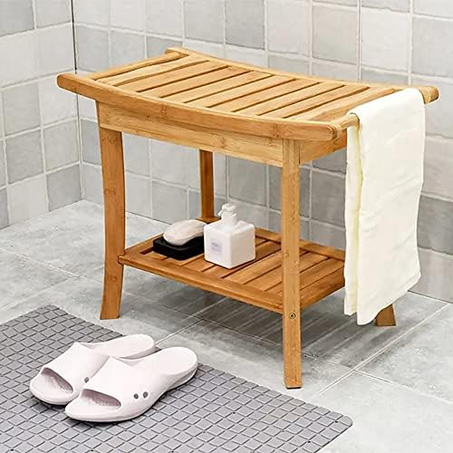 Bambusovo tuš stool s ručkama, 2-ravna drvena toplina vodootporna tuš stolica, prijenosna drvena stolica