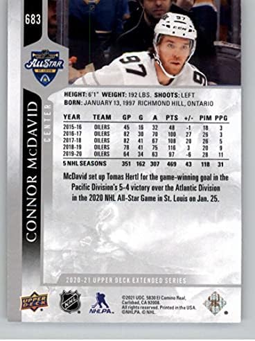 2020-21 Gornja paluba Proširena serija 683 Connor McDavid All-Star Team NHL hokejaška trgovačka kartica