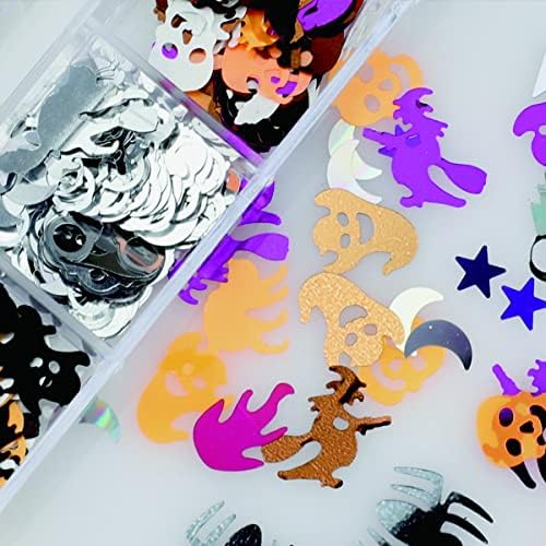 Halloween Nail Art Glitter Sequins 12 Grids Box 3D Holographic Spider Pumpkin Witch bat Confetti Glitter