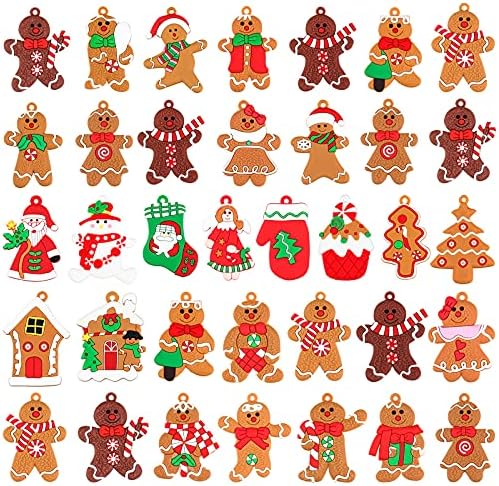 36 komada Čovjek od medenjaka za božićne drvce Xmas Assortised Viseće figurice Snjegović Santa Claus Plastični