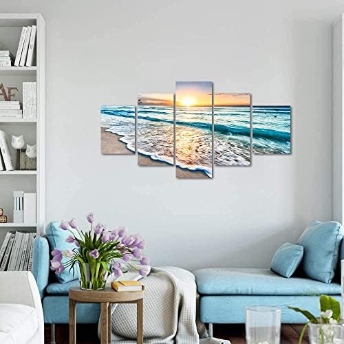 5 kom platno plavi okean Izlazak sunca umjetničko djelo moderno slikarstvo, morski pejzaž plaža HD štampa