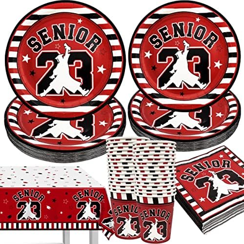 121 komad dekoracije za diplomiranje crveno crno-bijelo Senior 2023 Set posuđa klasa 2023 tanjira salvete