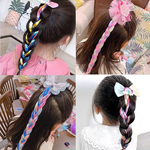 6kom u boji pletenice ekstenzije za kosu za djecu, Djevojke Rainbow rep produžetak sa mašnama & gumice,