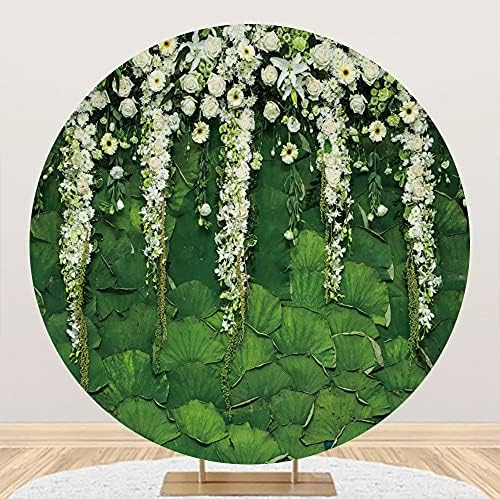 Yeele 7.5x7. 5ft zelenilo okrugla pozadina sa cvijećem zeleni list Lotus list Bijela cvjetna fotografija