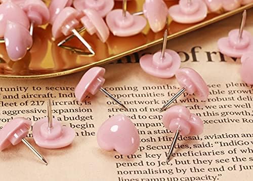 Jedinjokky dušo push pinovi plastični ružičasti vole glavu u obliku srca, čelična tačka (100 komada)