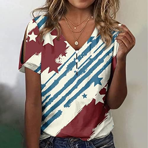 Trending Independence Day tunika ženski Datum noć Plus veličina kratki rukav štampane košulje V vrat čipkasti rastezljiv