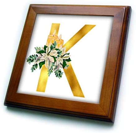 3drose Božić cvjetna slika zlatnog monograma početne K-uokvirene pločice