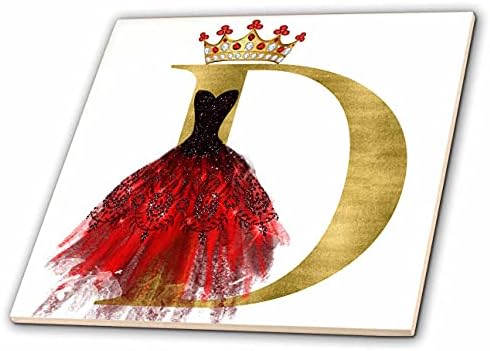 3drose crvena haljina slika dragulja kruna slika zlatnog monograma D-Tiles
