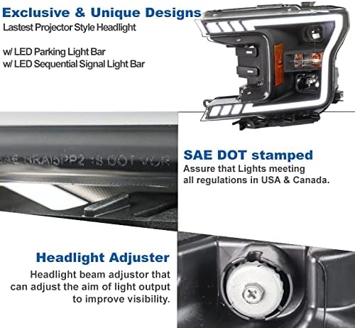 ZMAUTOPARTS LED signalna cijev halogeni projektor farovi Crni w/6 plavi DRL kompatibilan sa 2018-2020 Ford