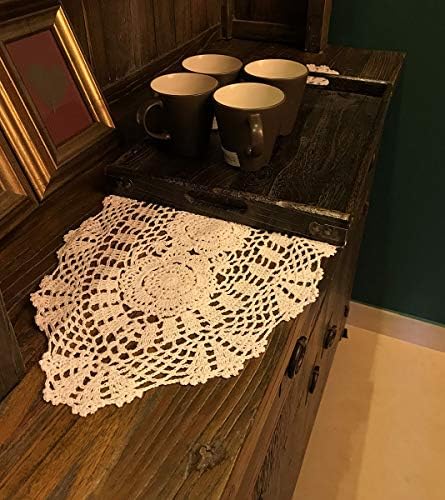 Janef Beige Handmade Crochet Pamuk stol trkač čipkasti čipka doily ovalni obrubljeni šalovi, 11,8 do 35