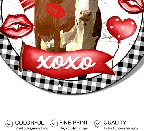 Okrugli metalni valentinovo vijenac potpisuje farmu krava ljubav citat ljubljenje booth xoxo crvene usne