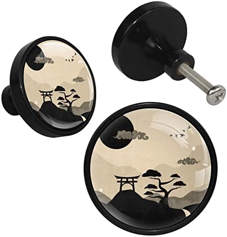 Komoda dugmad japanski pejzaž fioka dugmad Crystal Glass cabinet dugmad 4kom štampanje u boji okrugla crna