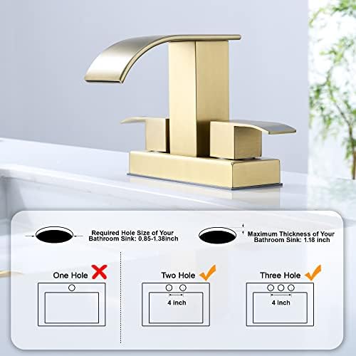 Slap za kupaonicu od brušenog zlatnog vodopada odvoda - 2 ručka slavina za umivaonik u kupaonici s pop up