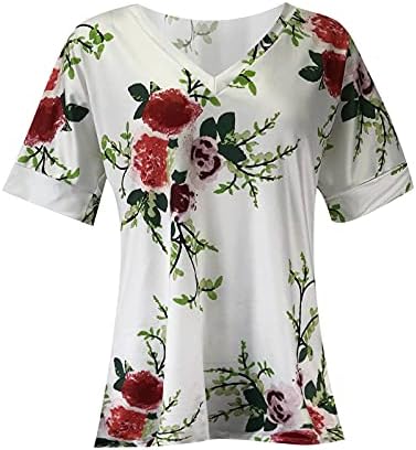 Weny Womens Ljetni vrhovi, ženska cvjetna tiskana čipka V izrez kratkih rukava majica Ležerne prilike sa