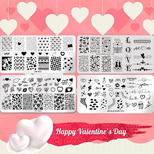 4pcs Valentines Day Nail Art ploče za štancanje srce usne Love Pattern Designs za nokte pečat Templates