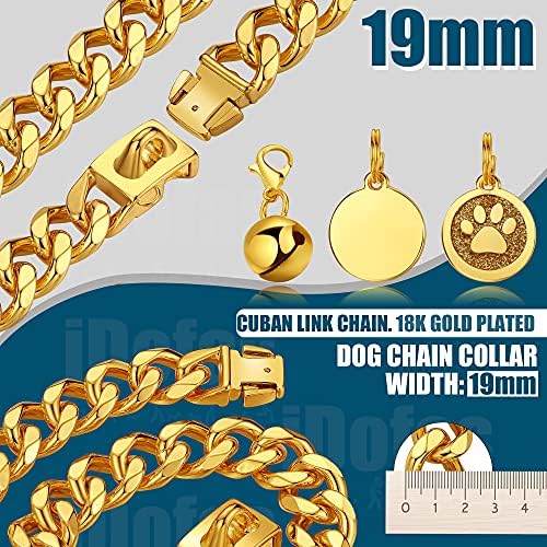 iDofas zlatni lanac za pse ovratnik 19mm Kubanski link pas ovratnik sa kopčom 18K pozlaćeni nehrđajući čelik
