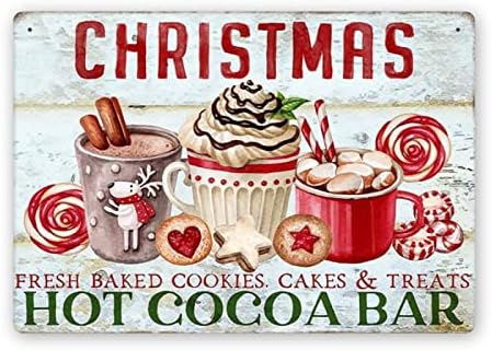Hot Cocoa, božićni dekor, kafe bar 6x8 inča metalni limenki znak retro pokloni i ukrasna vrata zidna školska