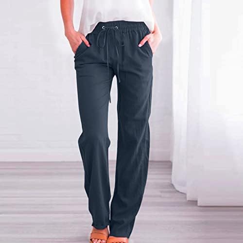 Posteljine za žene 2023 Ljetne casual pantalone za elastične struke Žene pamučne posteljine hlače široke