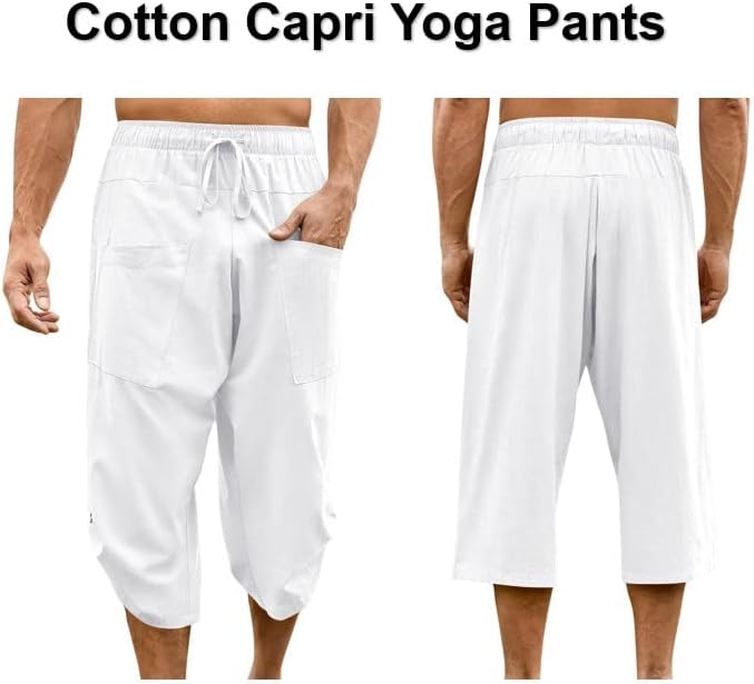 Gafeng muške hlače za jogu Kapri Ležerne elastične vezice za struk sportske pamučne platnene Boho Harem