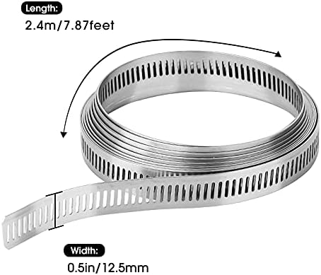 Obujmica za crijevo nehrđajući čelik DIY 7.9 FT metalna traka sa rupama + 6 pričvršćivača velika Podesiva