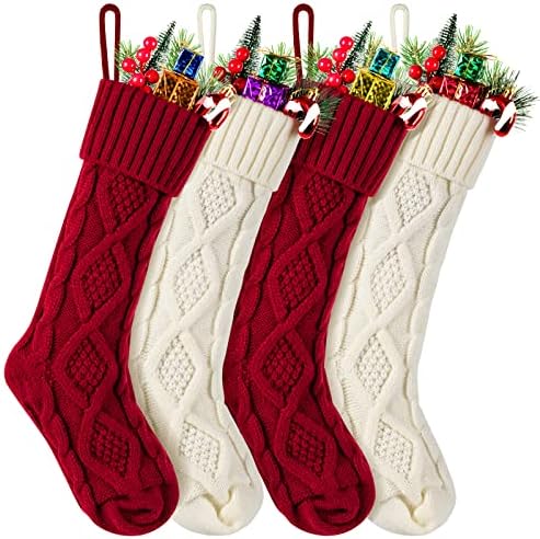 Newbea 4 pakovanje 18 inča Božićne čarape, božićne čarape Postavi dvostruko -Sped veliki kabl pleteni ukrasi